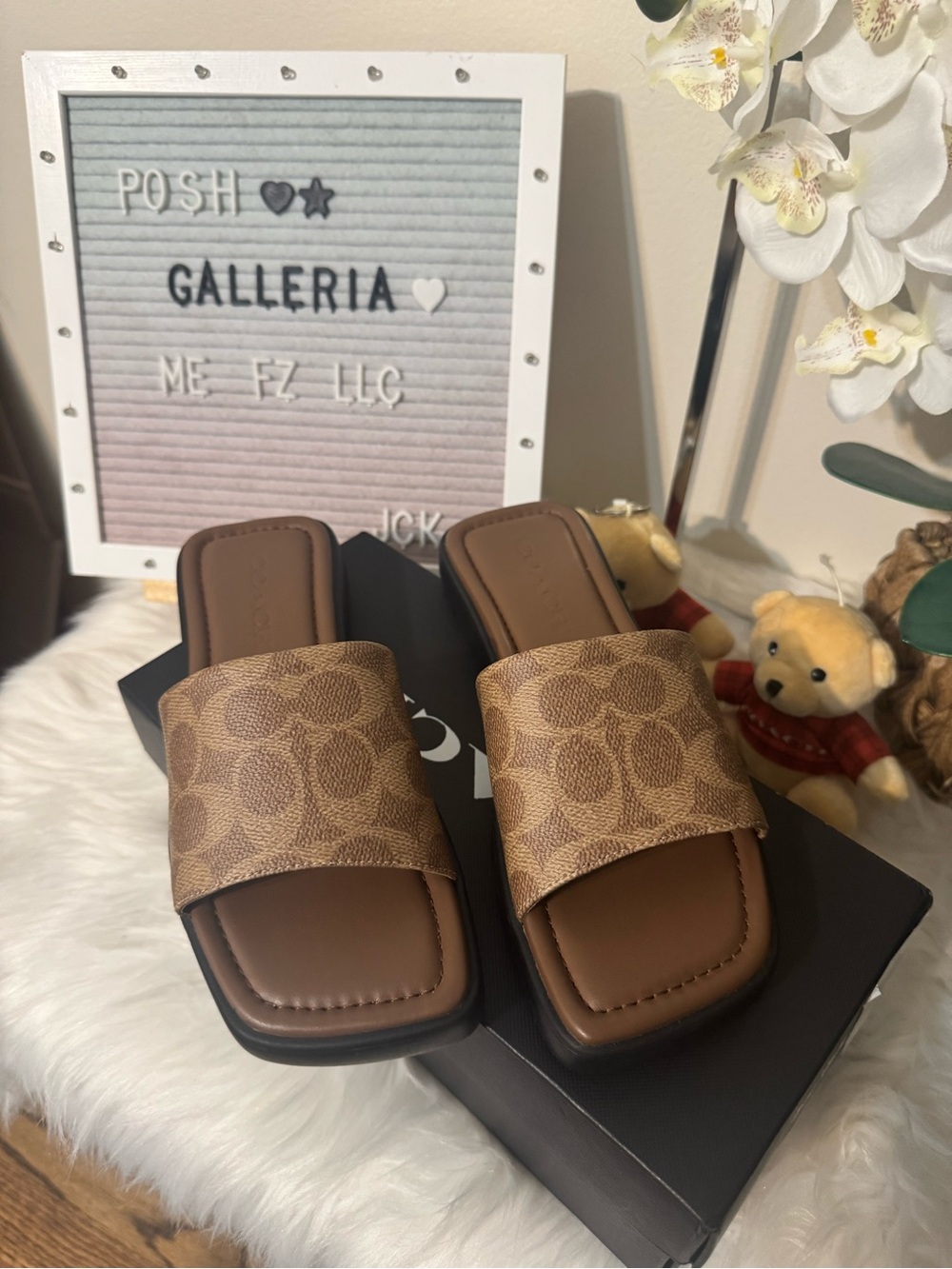 Coach Brown Signature Logo Slide Sandals